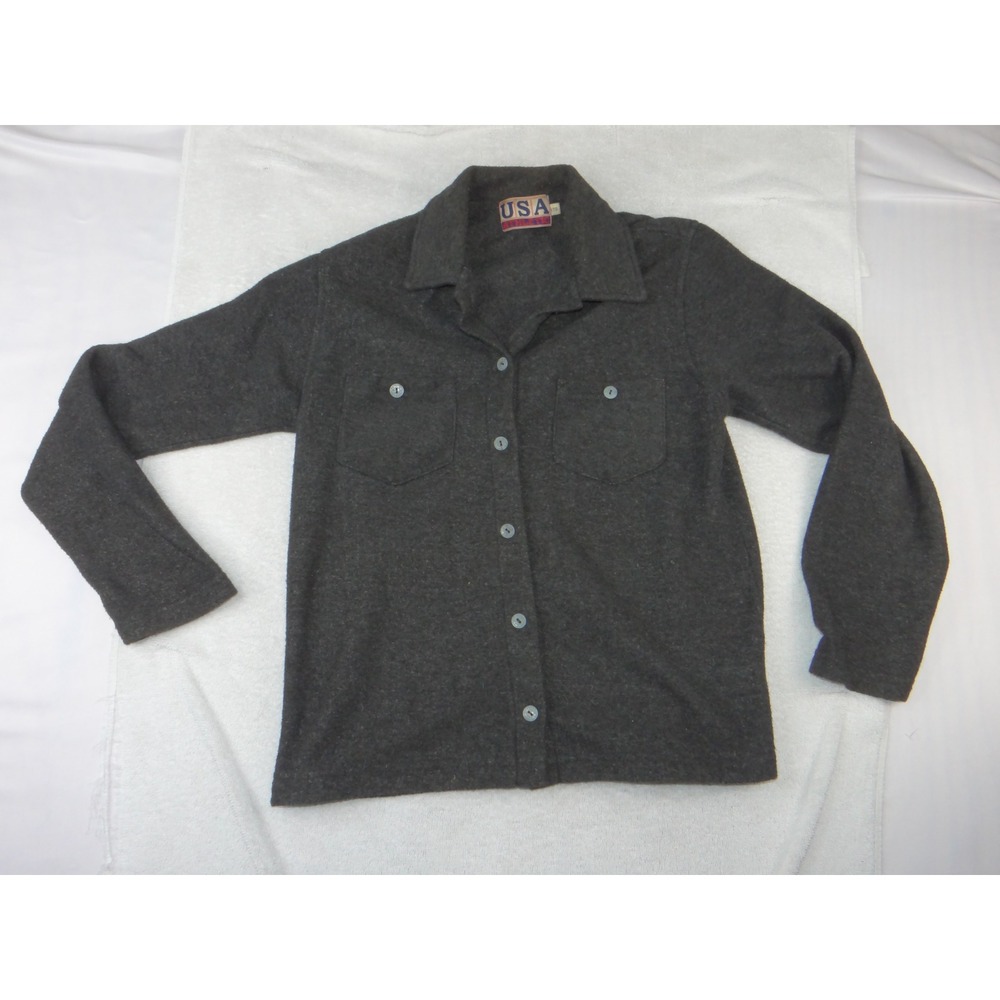 USA Athletic Womens Charcoal Gray Fleece Button Down Utility Shirt Size 170